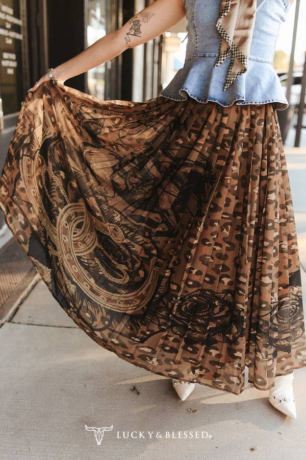 Leopard Printed Pleated Skirt