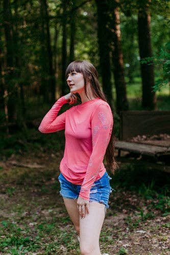 Pink Boot Rhinestone Mesh Top