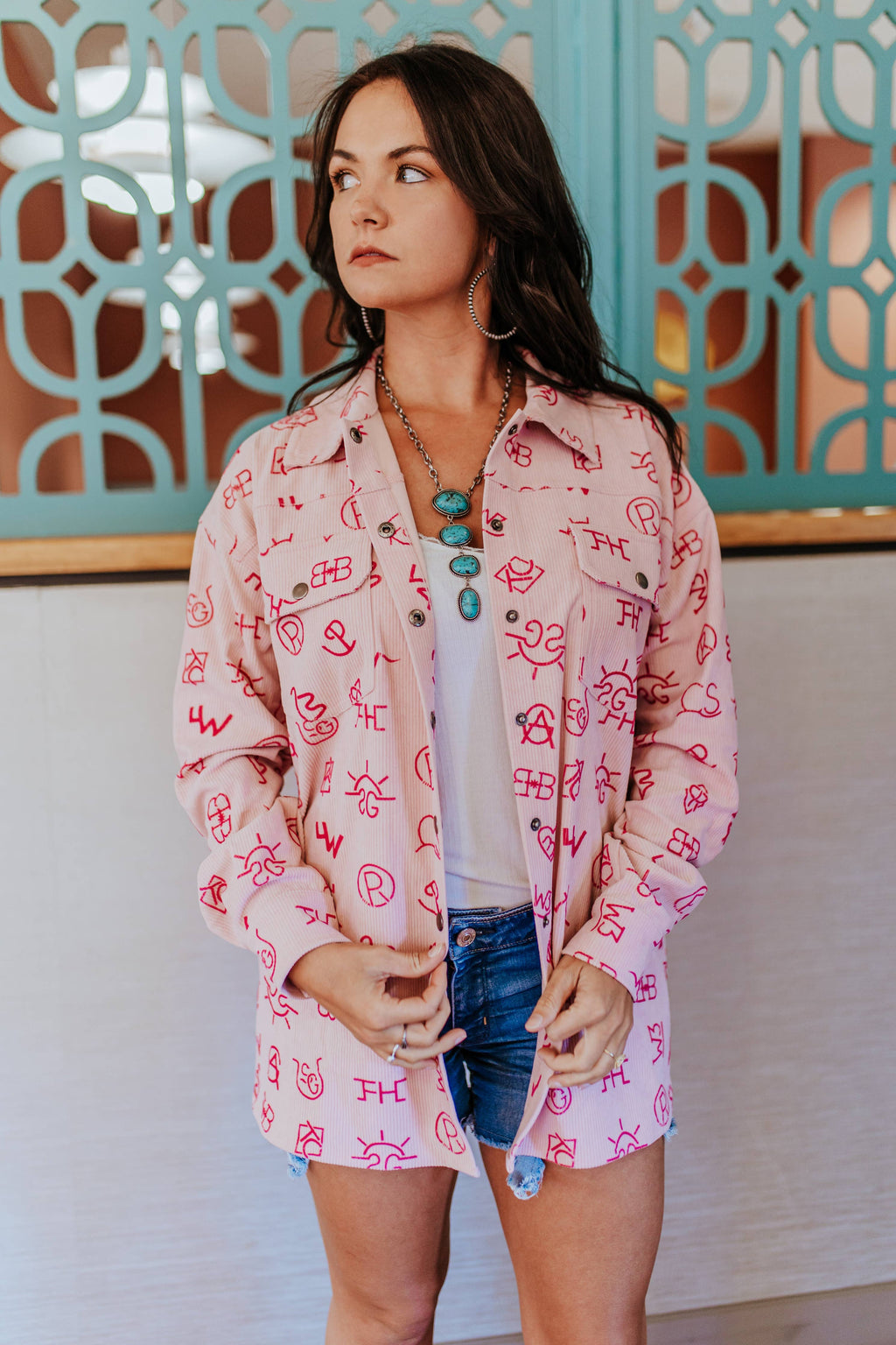 Pink Branded Corduroy Shacket