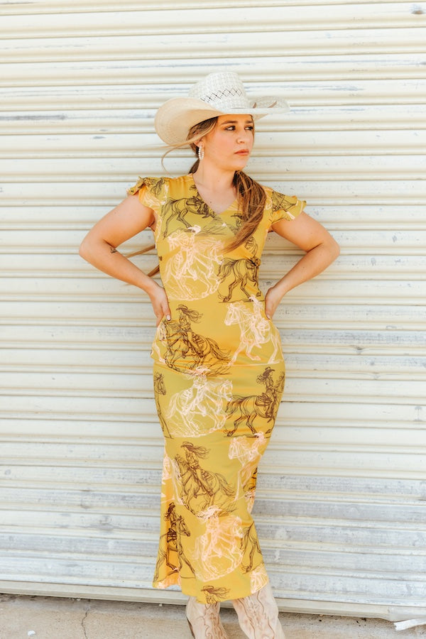 Horse Ruffle Maxi Dress