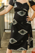 Black Aztec Slit Dress