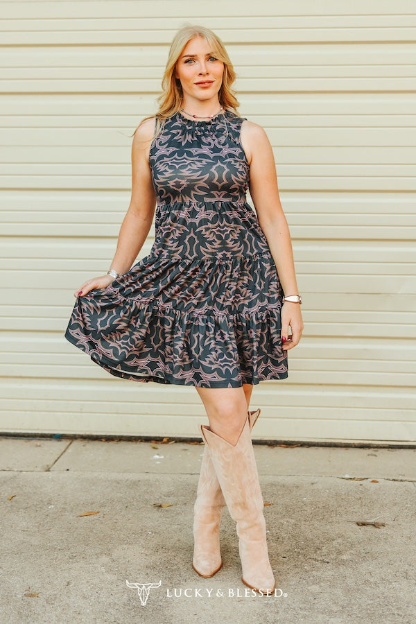 Black Boot Stitch Sleeveless Dress