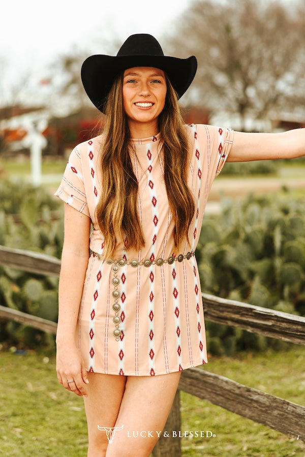 Peach Aztec Flutter Dress