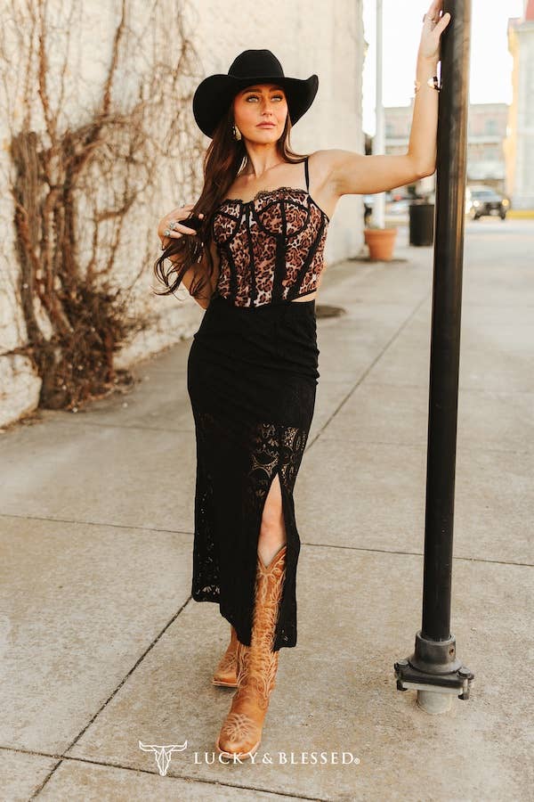 Black Lace Slit Skirt