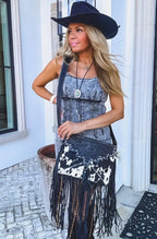Dixie Cowhide Tooled Leather Fringe Crossbody