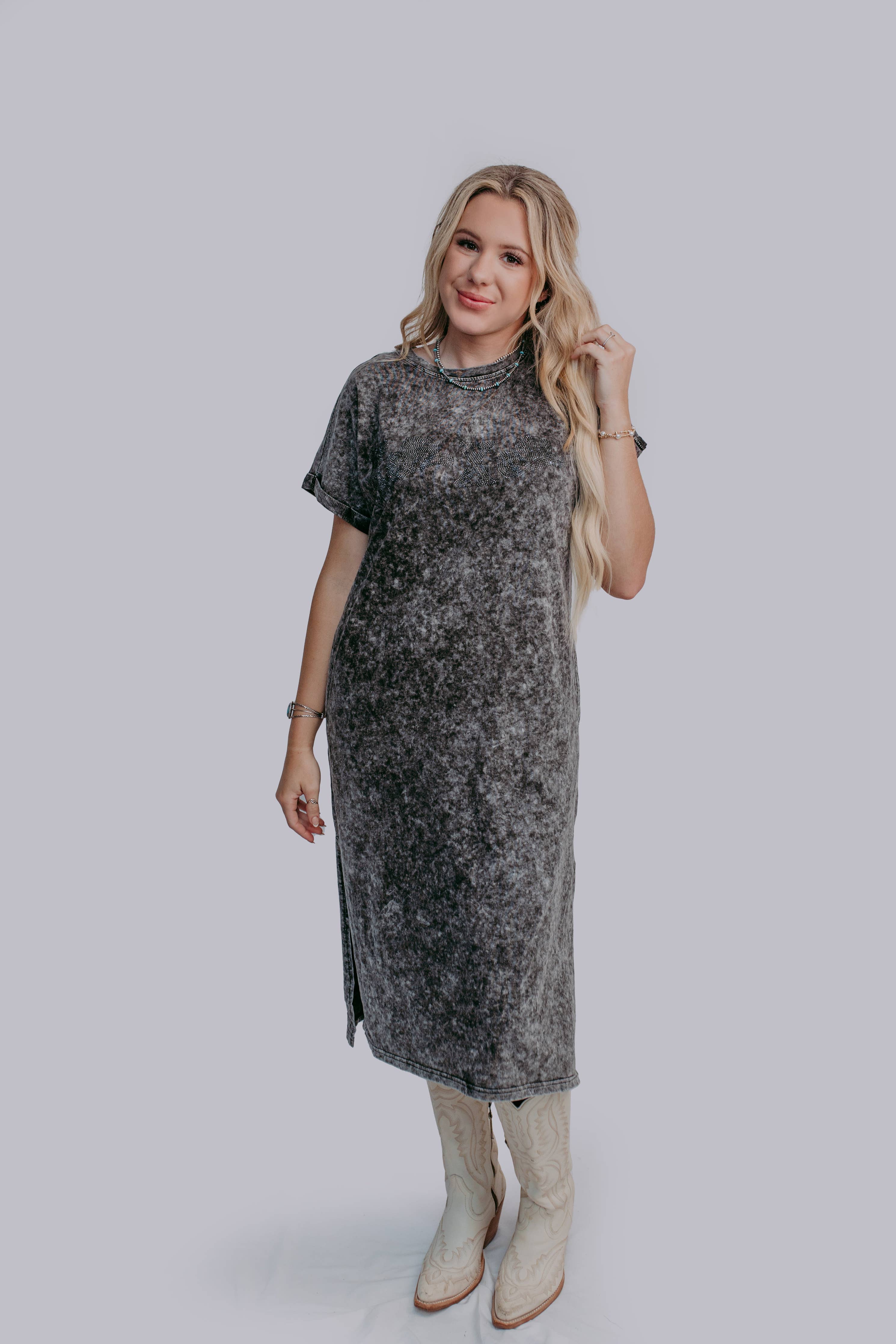 XOXO Charcoal Tee Dress Asdzaa Boutique XOXO Charcoal Tee Dress Asdzaa Boutique