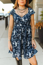 Navy Western Puff Sleeve Dress