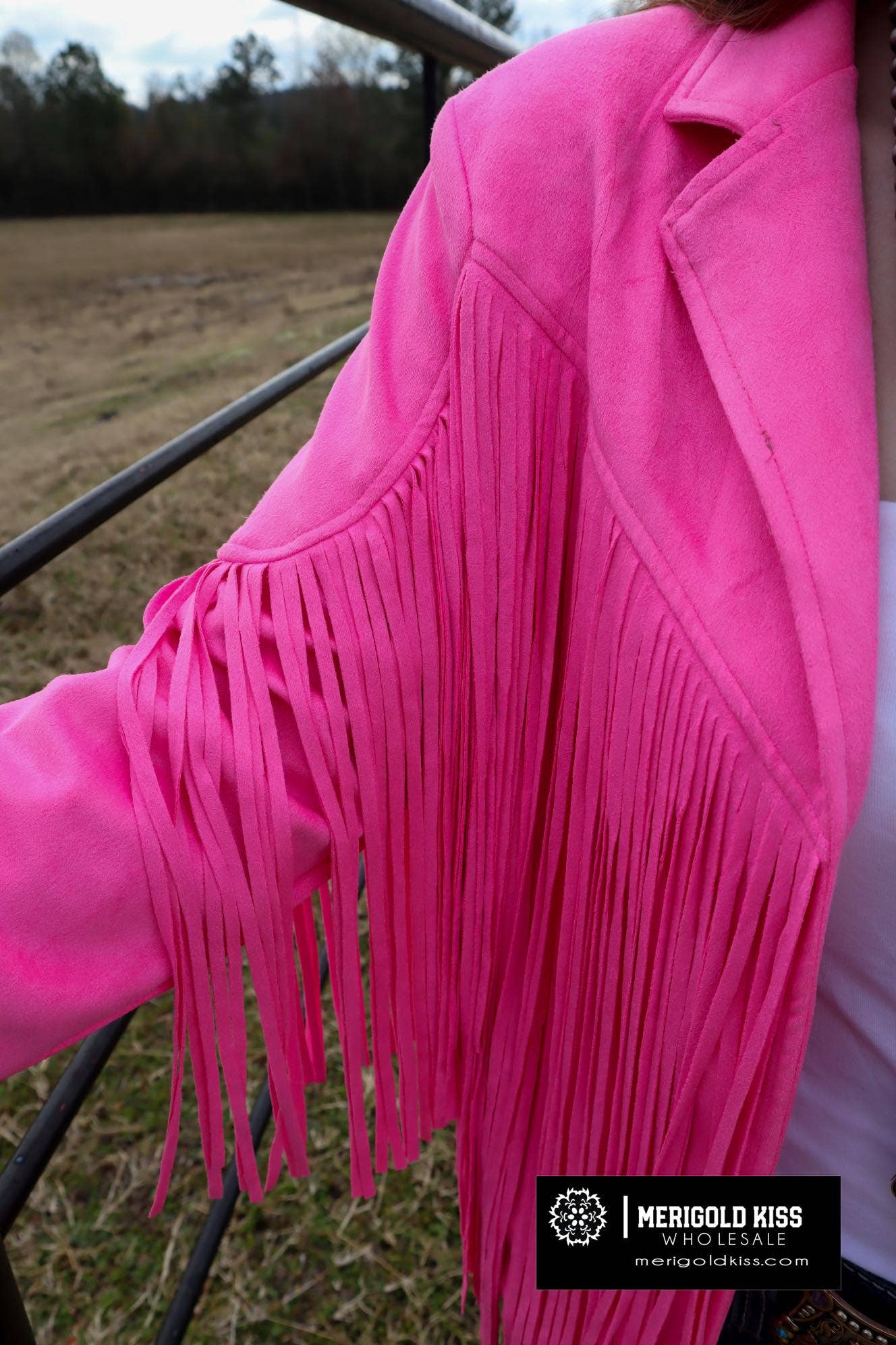 Pink Rhinestone Suede Fringe Jacket
