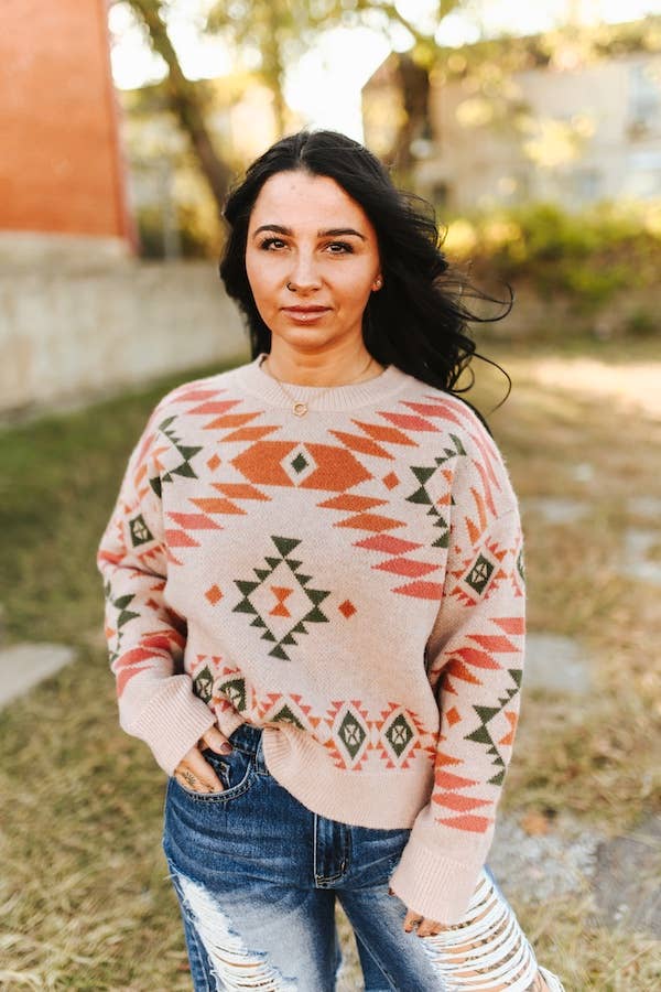 Pink Aztec Knit Sweater