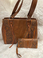 Load image into Gallery viewer, Trinity Ranch Brown Embossed Tote and Wallet Set
