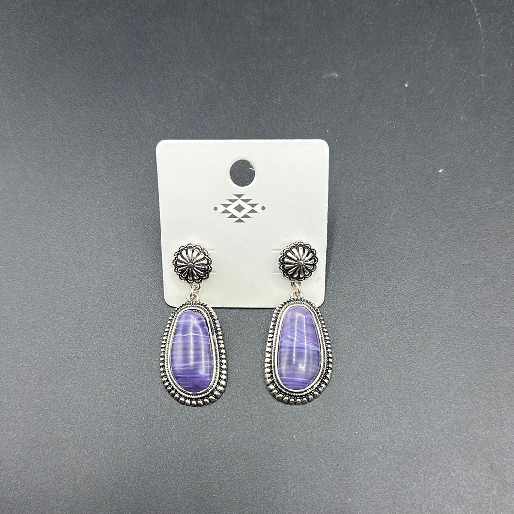 Purple Stone Concho Post Earrings