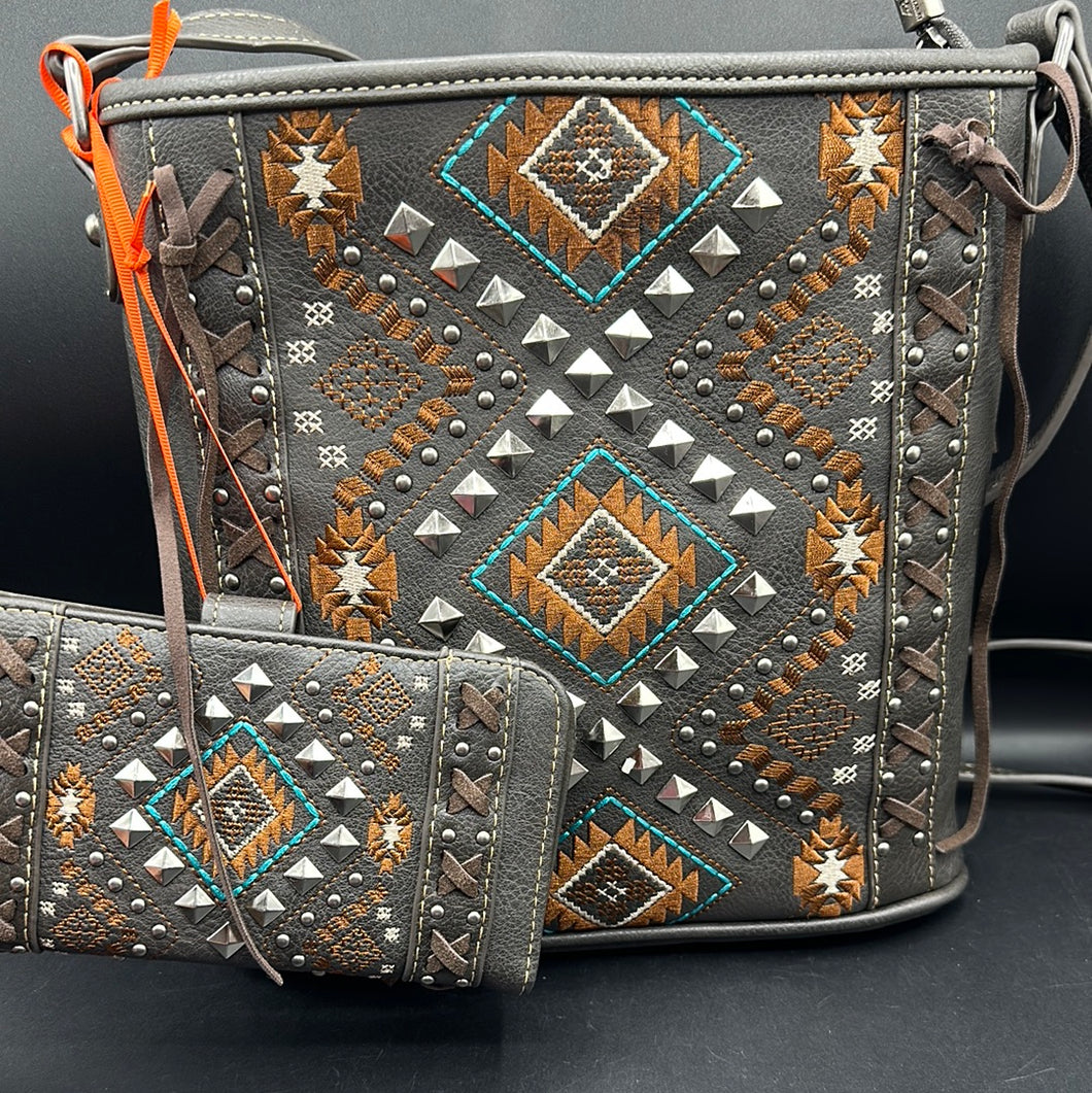 Montana West Chocolate Stud Crossbody/Wallet Set