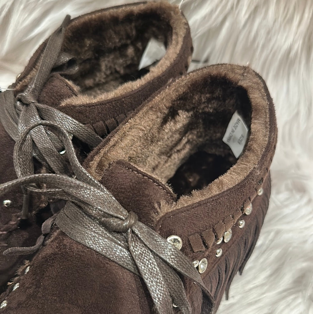 Montana West Chocolate Fringe Moccasins