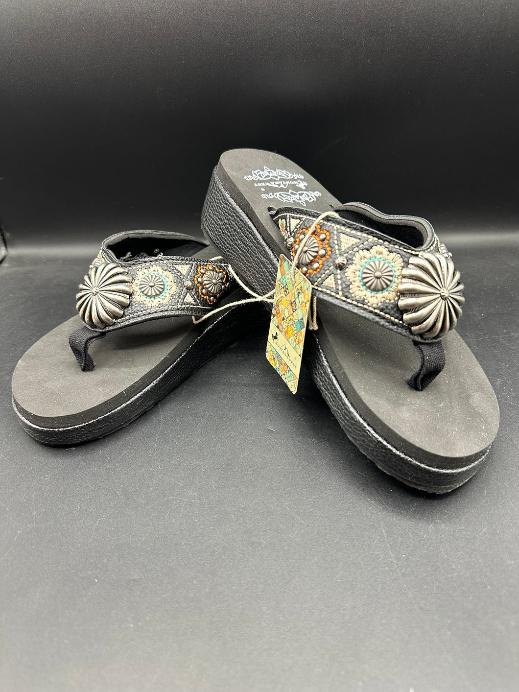 Montana West Concho Wedge Flip Flop Sandals