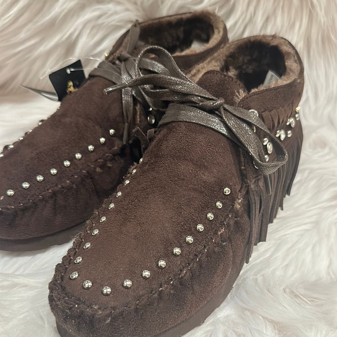 Montana West Chocolate Fringe Moccasins
