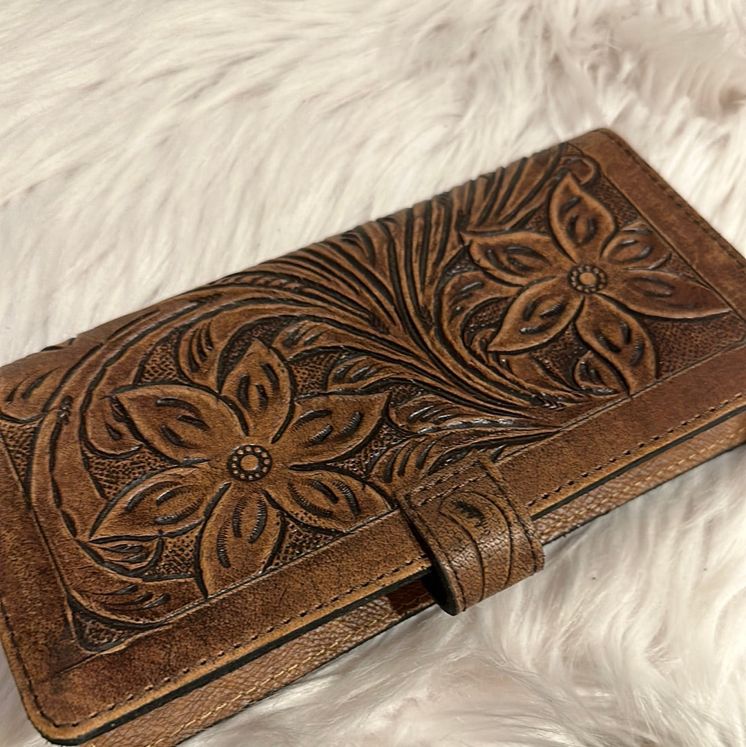 Tooled Leather Floral Wallet