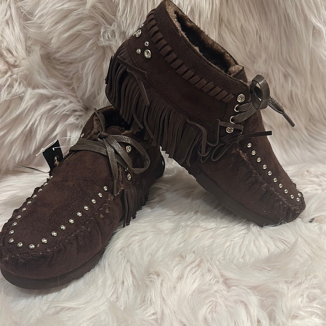 Montana West Chocolate Fringe Moccasins