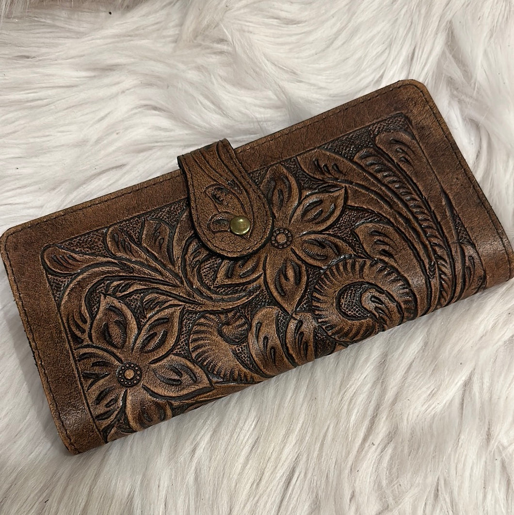 Tooled Leather Floral Wallet