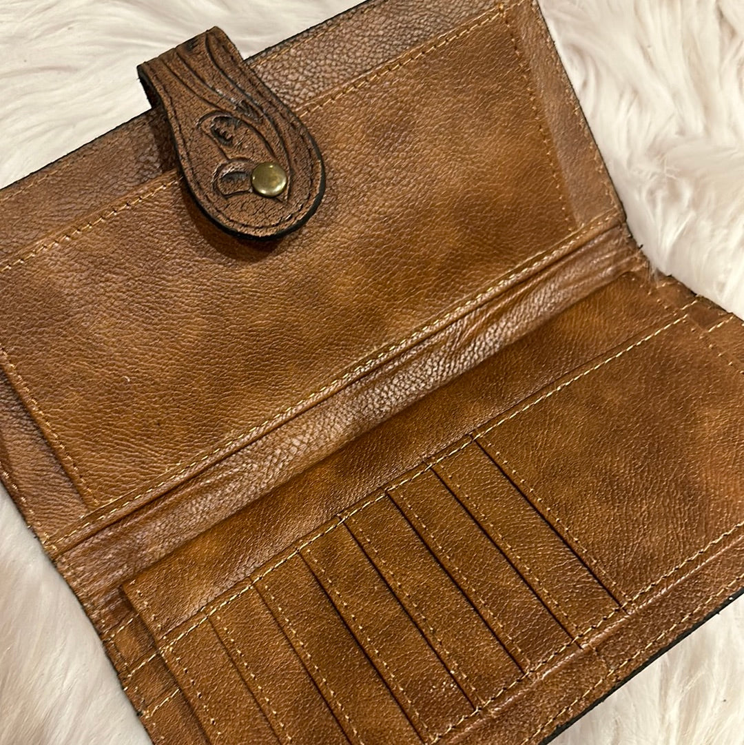 Tooled Leather Floral Wallet