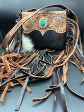 Load image into Gallery viewer, Turquoise Cowhide Fringe Crossbody
