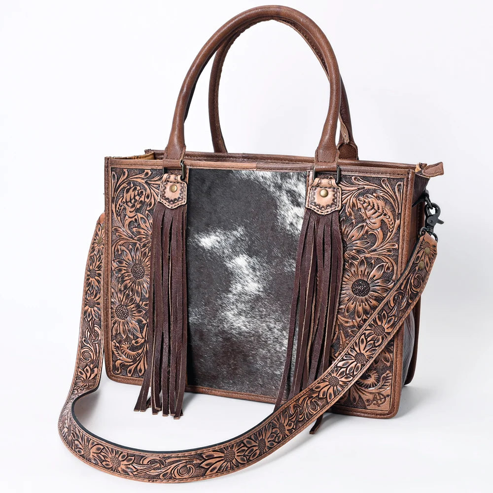 Hand Tooled Cowhide Tote Crossbody