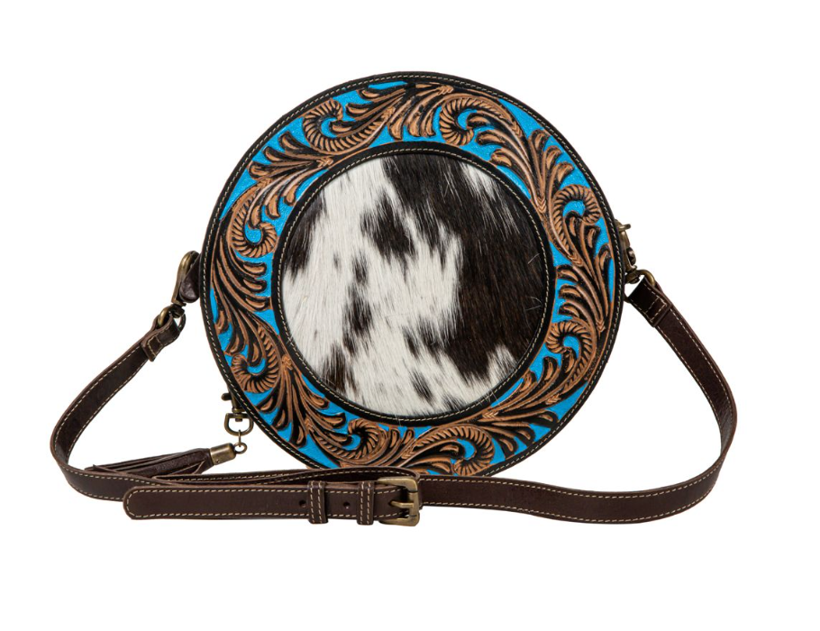 Night Gaze Hand Tooled Leather Round Bag