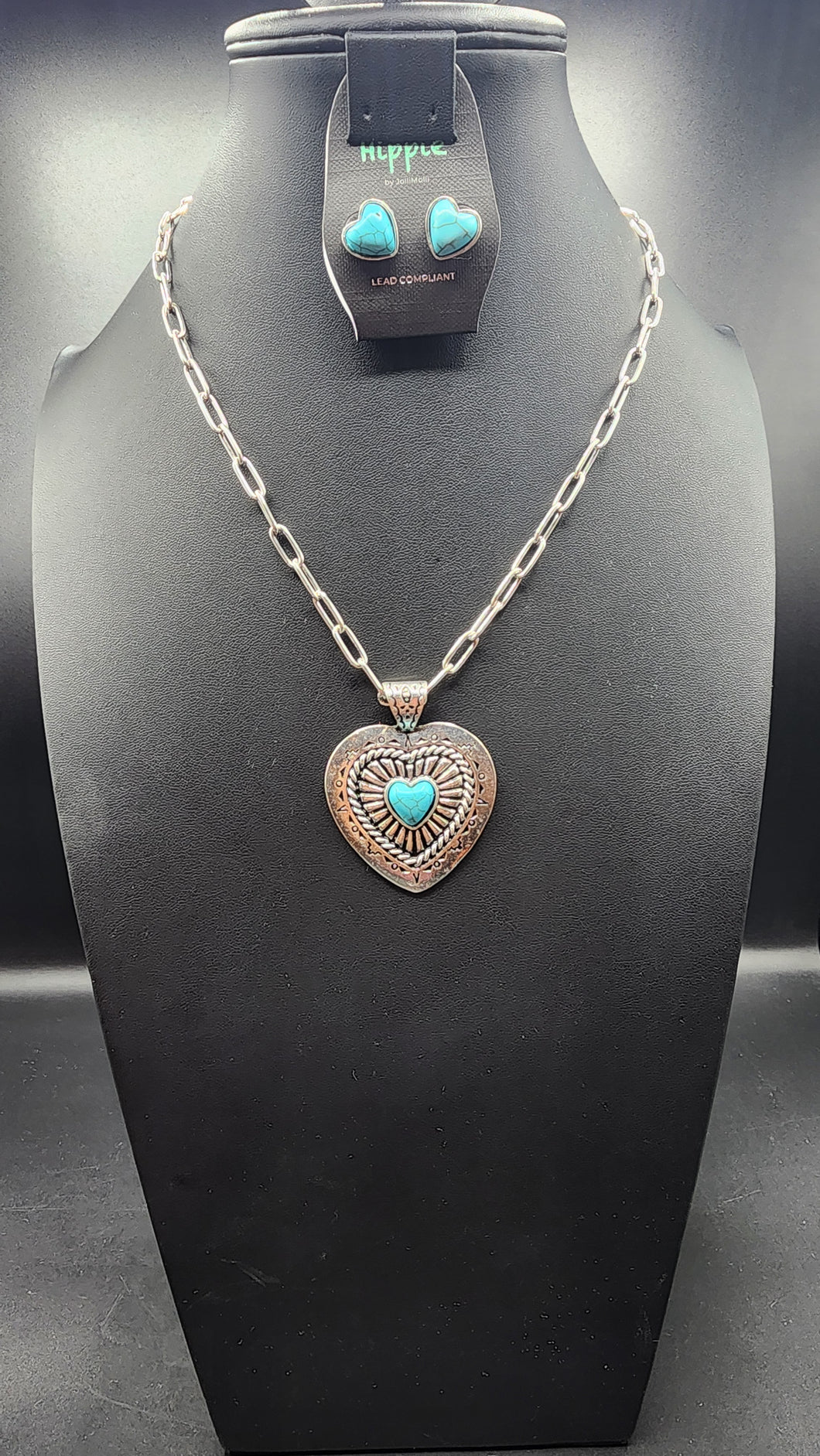 Turquoise Heart Pendant Necklace and Earrings Set