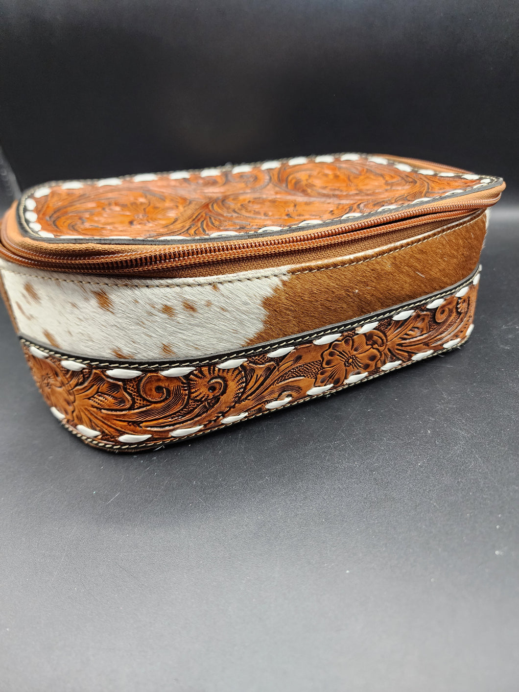 Classic Country Hand Tooled Leather Make Up Bag