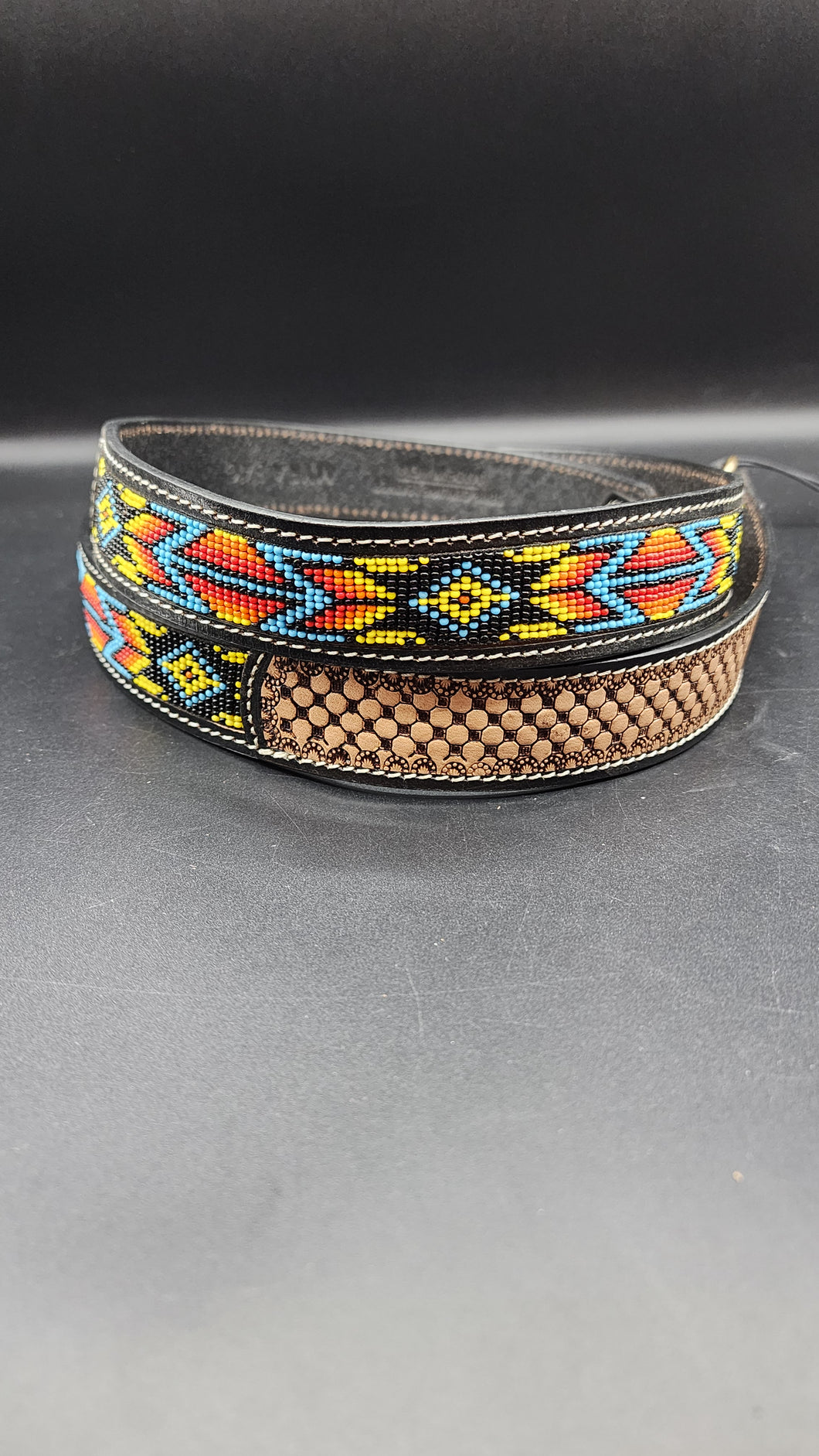 Tooled Leather Beaded Purse Strap