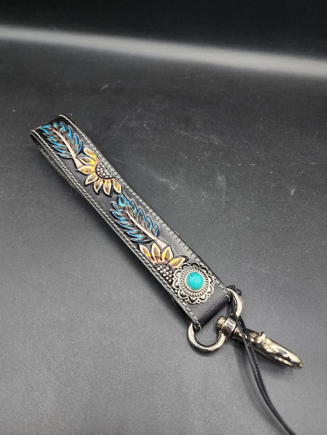 Black Filigree Hand Tooled Wristlet Strap