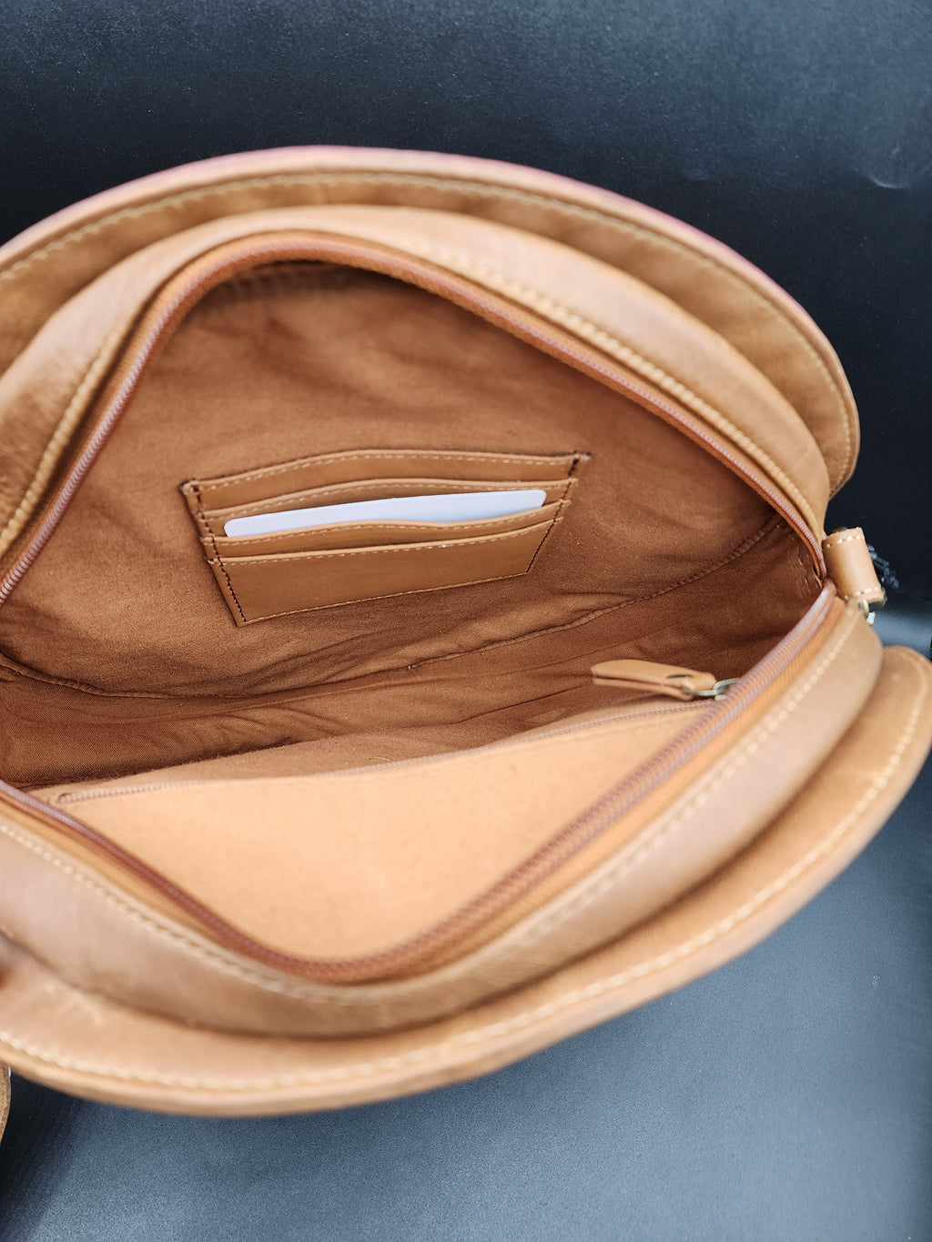 Long Horn Ridge Hand Tooled Leather Round Bag