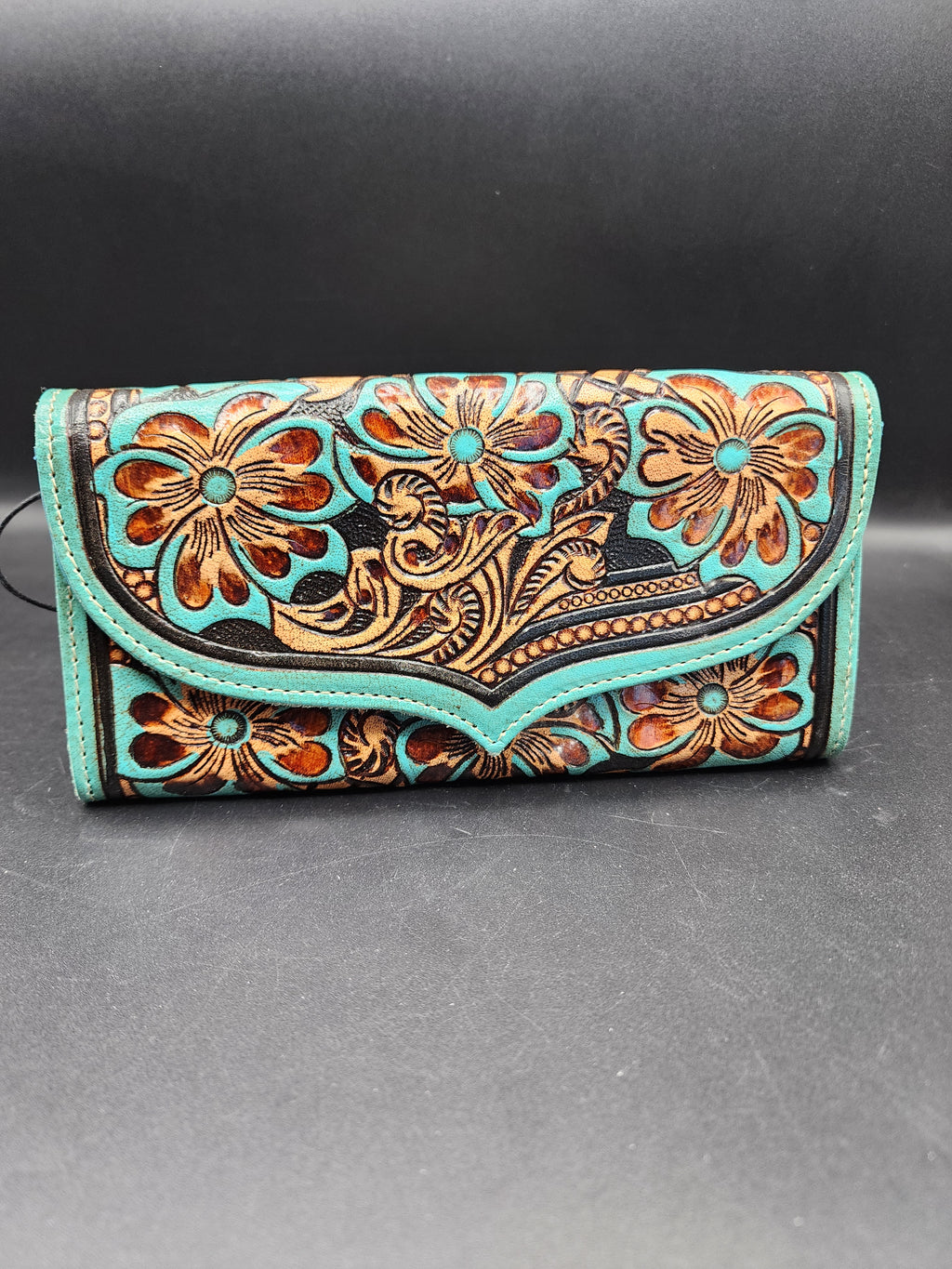 Flower Crest Hand Tooled Leather Wallet