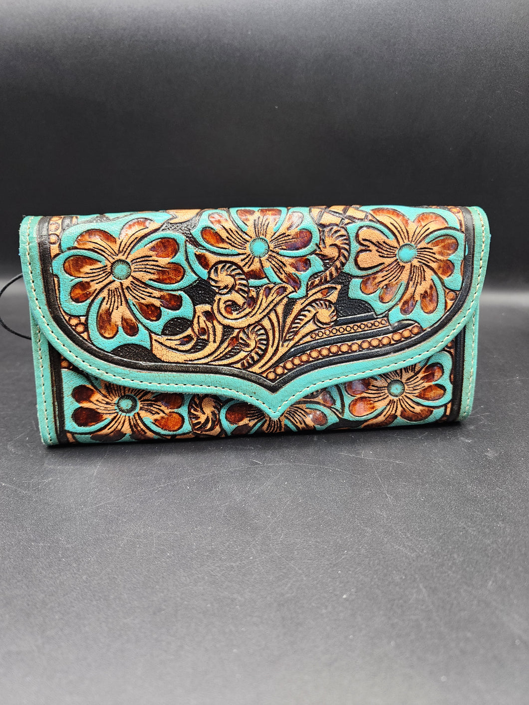 Flower Crest Hand Tooled Leather Wallet