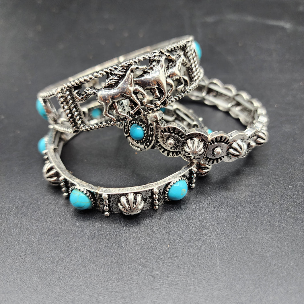 Turquoise Inspired Horse 3PC Stretch Bracelet
