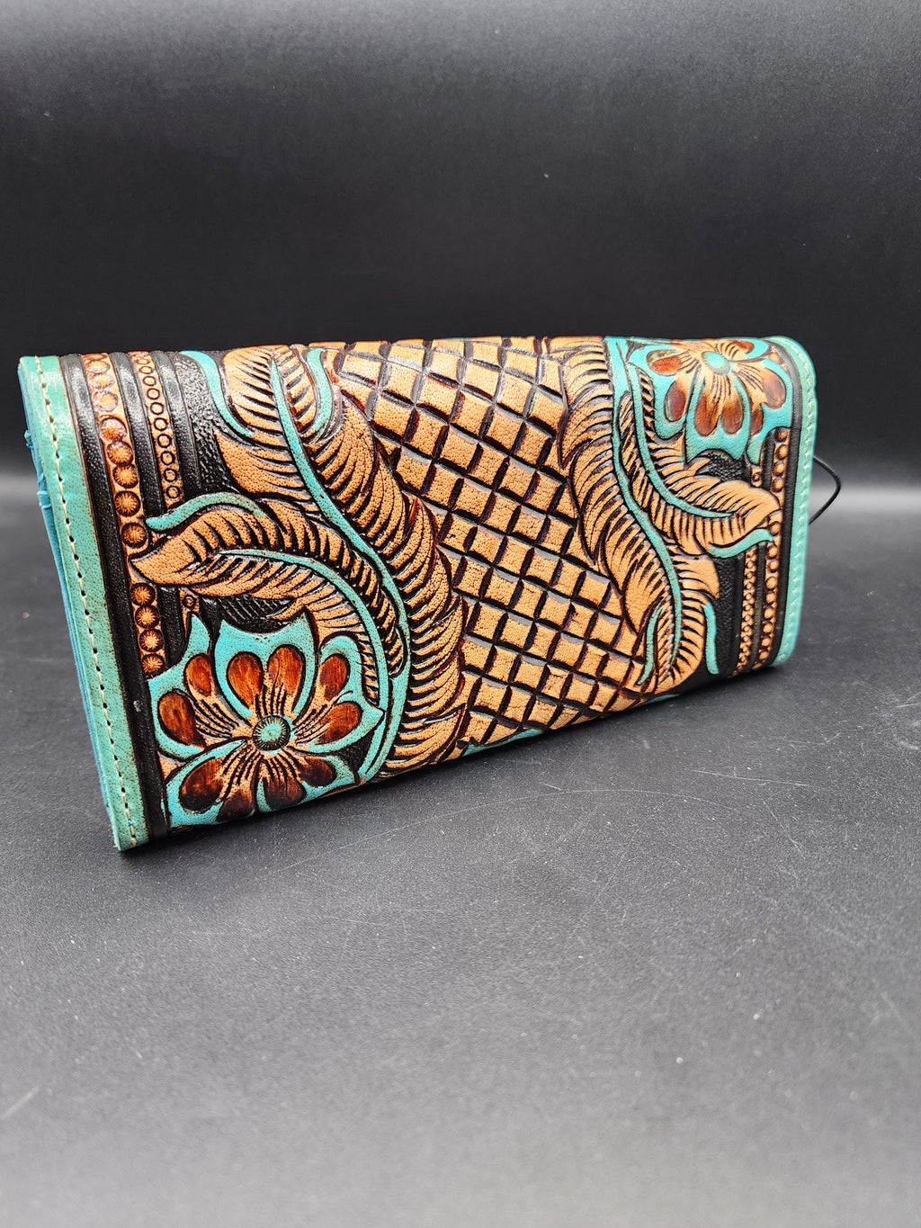 Flower Crest Hand Tooled Leather Wallet