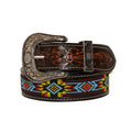 Polychrome Beaded Tooled Leather Belt