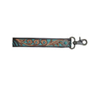Aqua Feather Tooled Wristlet Strap