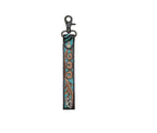 Aqua Feather Tooled Wristlet Strap