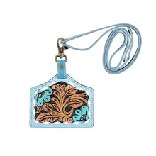 Load image into Gallery viewer, Turquoise Floral Tooled Leather Lanyard
