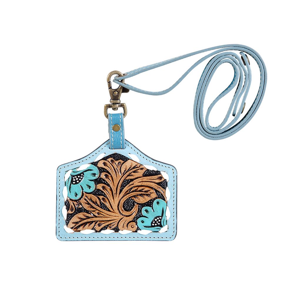 Turquoise Floral Tooled Leather Lanyard