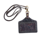 White Floral Tooled Leather Lanyard