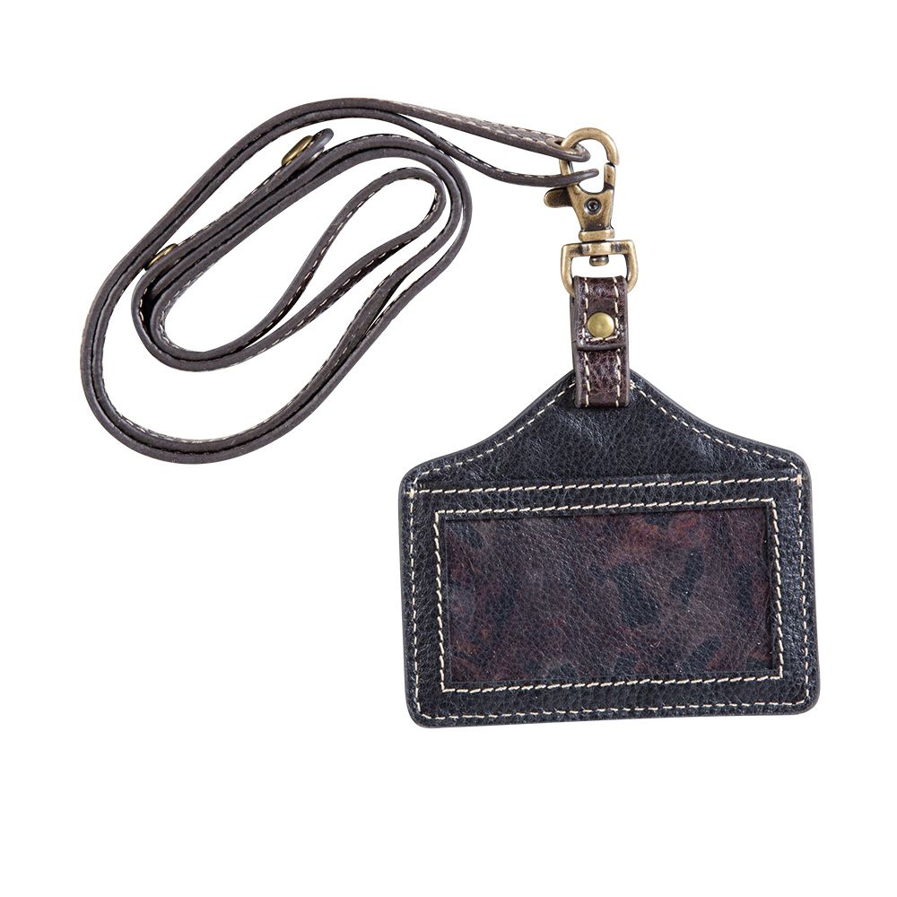 White Floral Tooled Leather Lanyard