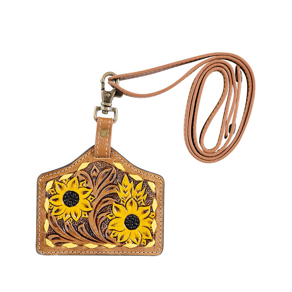 Sunflower Tooled Leather Lanyard