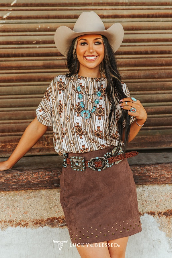 Brown Southwestern Short Sleeve Top