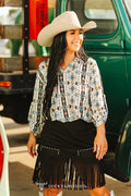 Ivory & Turquoise Southwestern Top