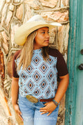 Blue/Brown Southwestern Top