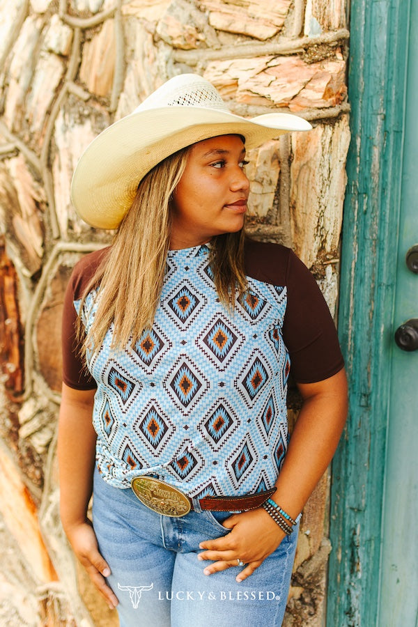 Blue/Brown Southwestern Top