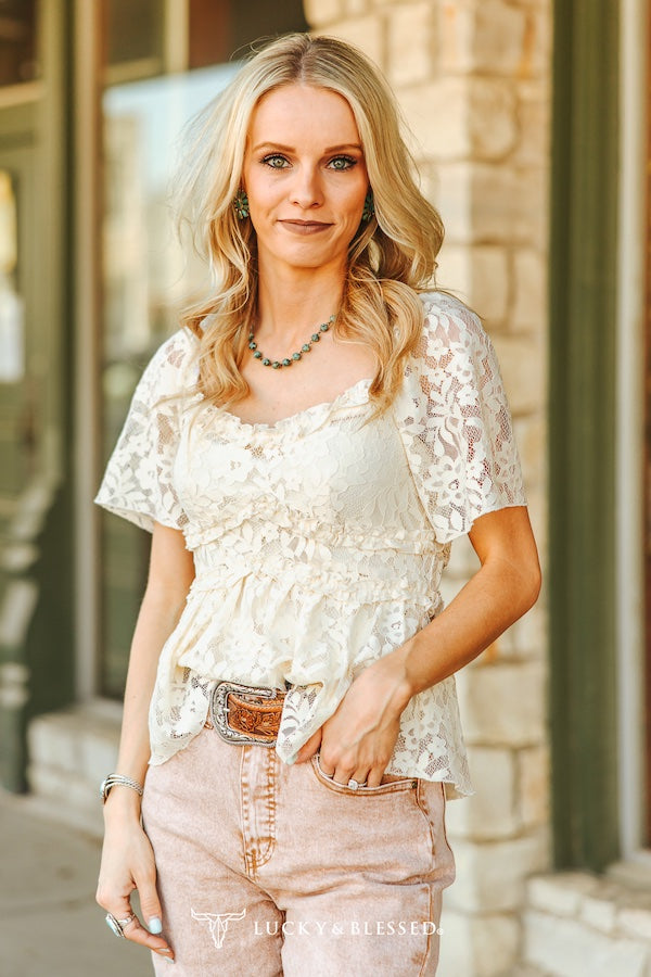 Ivory Ruffle Lace Blouse