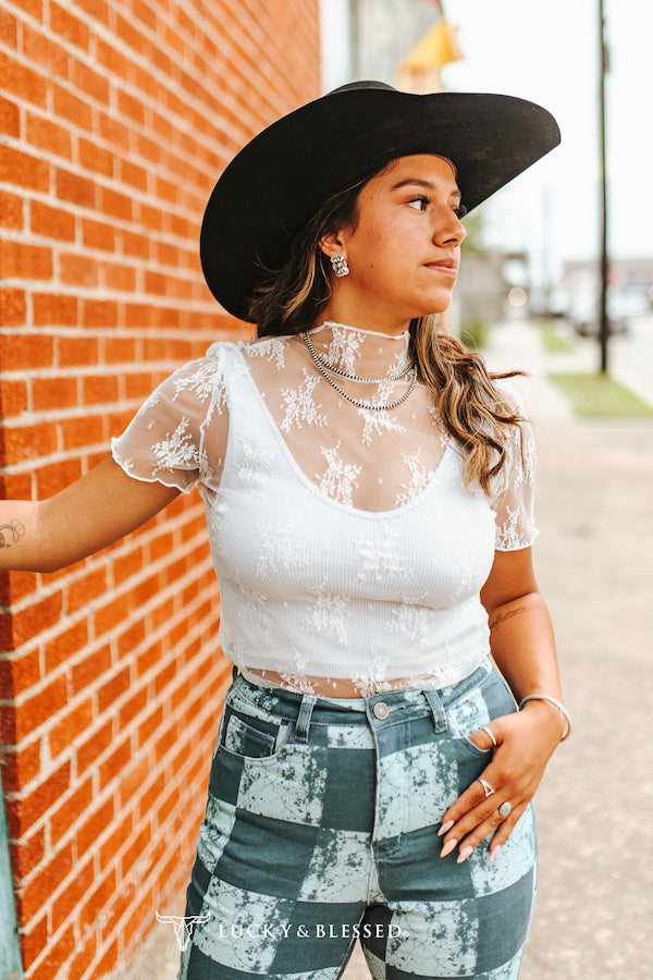 Beige Floral Mesh Top