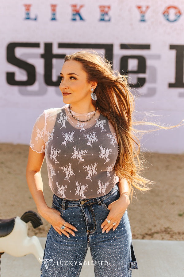 Rose Floral Mesh Top